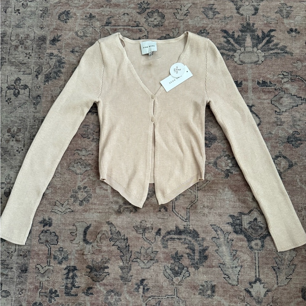 Pink Rose Heather Oatmeal Ribbed Sweater Top